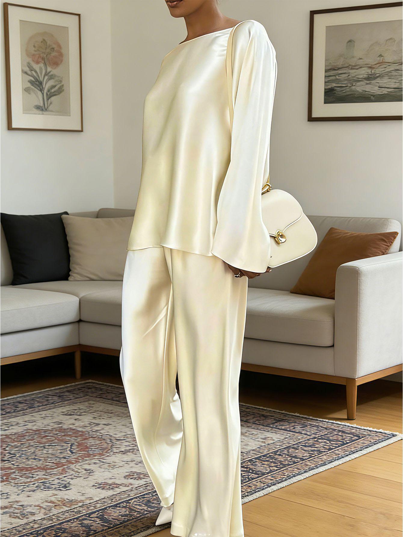 

Women s Autumn 2026 Elegant Two-Piece Set: Loose Top & Straight-Leg Pants XXL абрикосовый