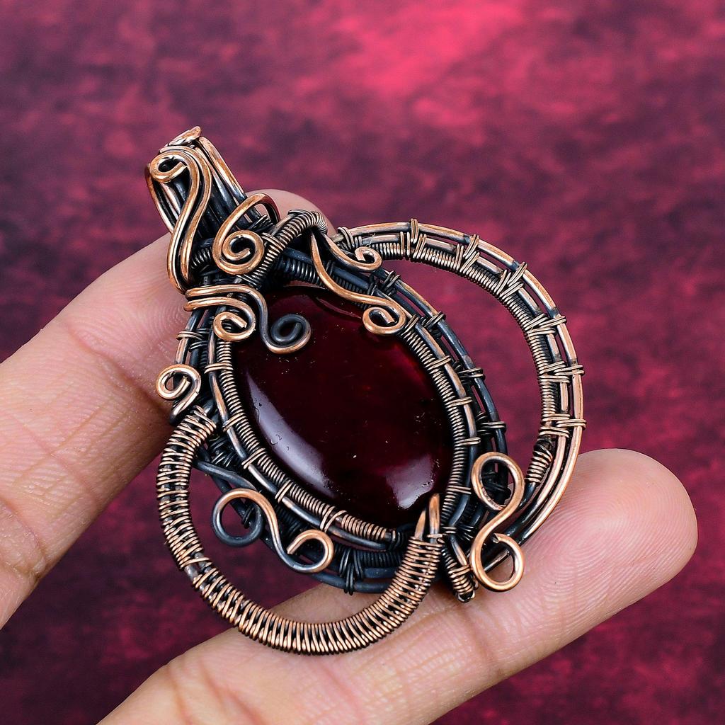 Red Fire Labradorite Gemstone Pendant Decent Jewelry Copper Wire Wrapped Pendant