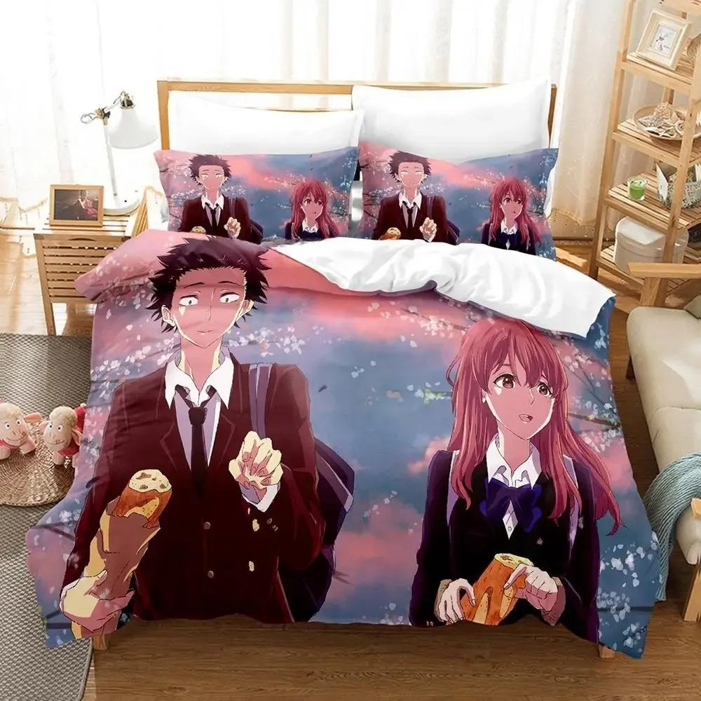 Neues Koe No Katachi Bettwäscheset Einzelbett Twin Full Queen King Size Bettwäscheset Schlafzimmer für Erwachsene und Kinder Bettbezug Sets Anime Bettwäsche Set