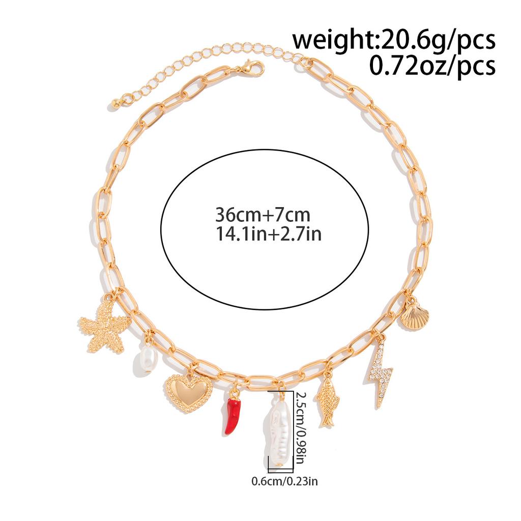Sun Starfish Scallop Pendant Necklace for Women Vintage Conch Summer Beach Holidays Chain Jewelry Gift