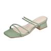 Fashion solid color narrow band slippers women med-high heels slides outdoor footwear ladies sandalia summer dress shoes woman flipflops
