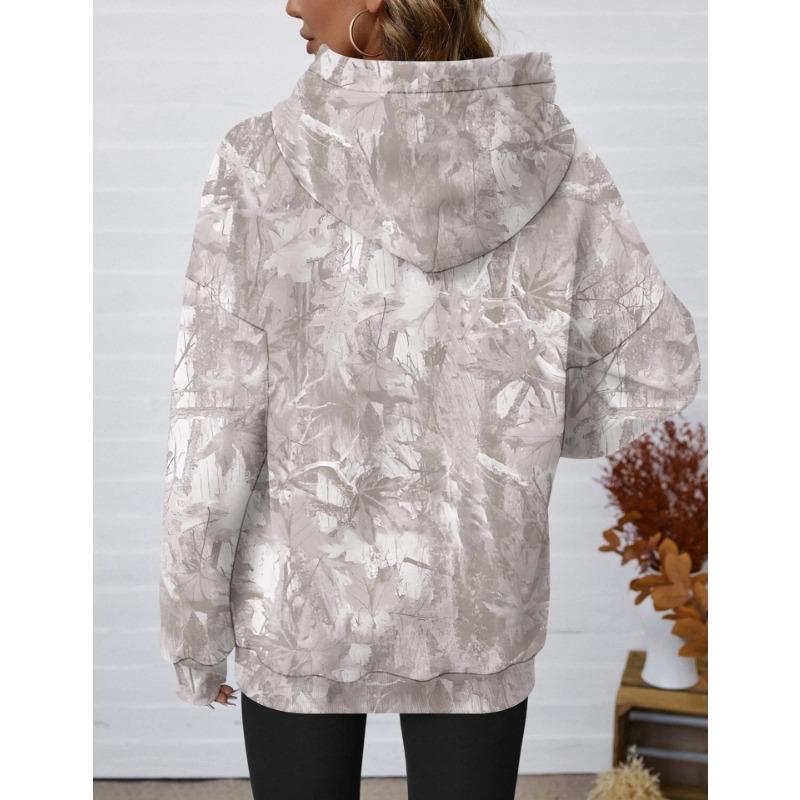 Women S Loose Fit Hooded Sweatshirt With Branch Print