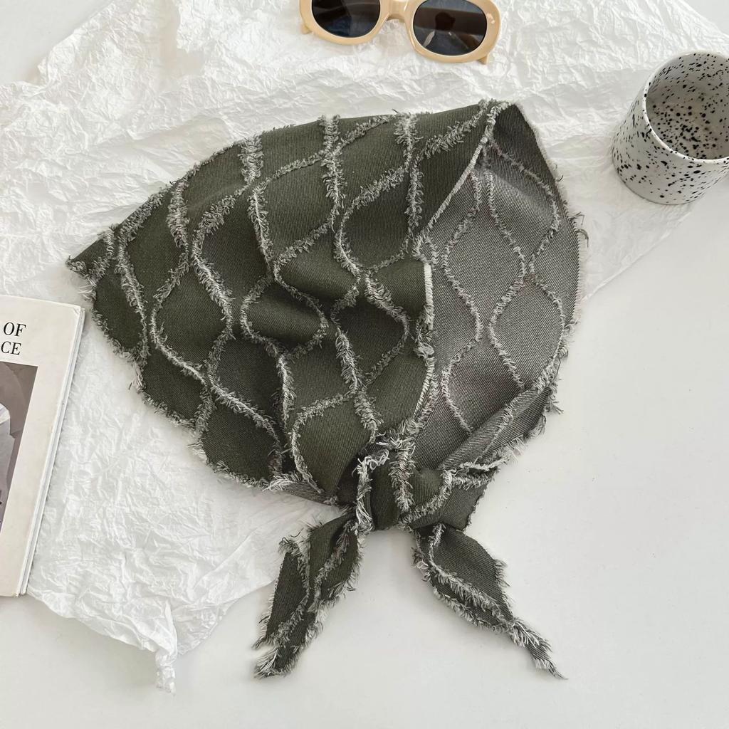 Women Retro Triangle Fringed Wrap Shawl Scarf Female Grain Textured Shawls Scarves Decorative Headscraves