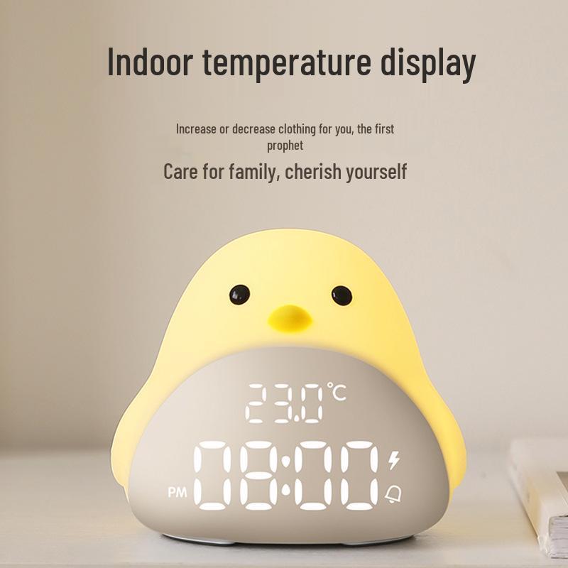 Time Bird LED Alarm Clock with USB Charging - Silent Cartoon Bedside Night Light for Bedroom or Dorm
