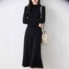 Slimming Mid-length Dress for Women Half Turtleneck Knitted Dress Solid Color A-line Sweater Dress for Autumn and Winter