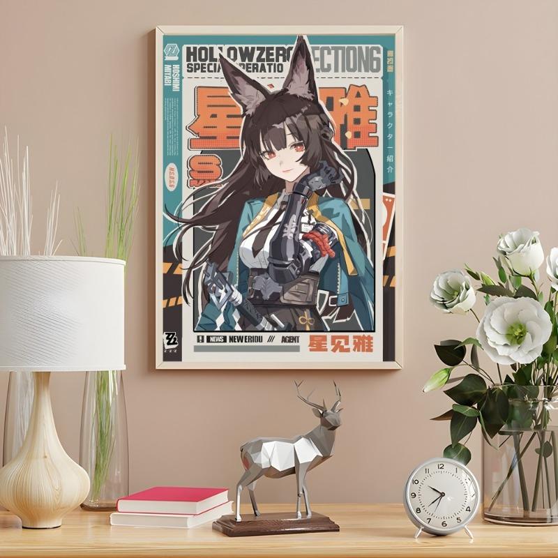 Hoshimi Miyabi Zone Zero Kawaii Girl Poster Sticky Wall Art Printing Waterproof Home Living Bed Room Bar Hallway Aesthetic Decor
