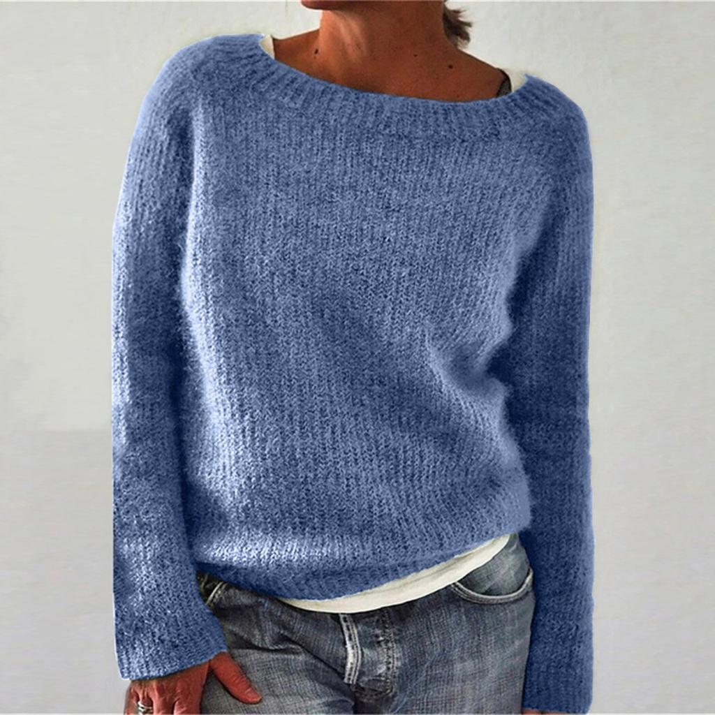 Women's Style, Sweater, Solid Color, Knitted Sweater, Long Sleeved, Spliced, Pullover, Comfortable, Casual Top, Round Neck