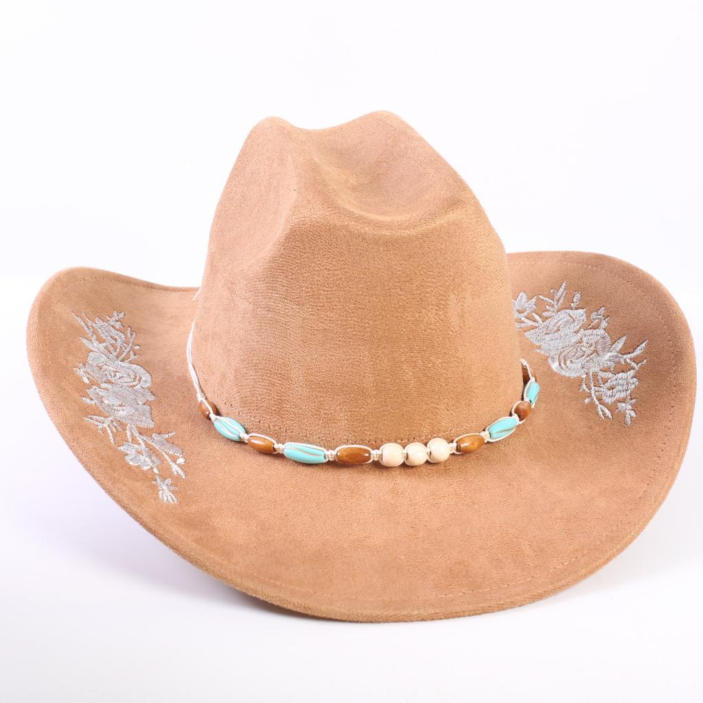 Popolare cappello western da cowboy in camoscio classico europeo e americano da uomo e donna con tesa larga ricamato cappello da sole da esterno