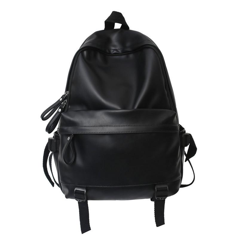 Cool backpack men's leather PU large-capacity college style casual backpack Japanese simple college student schoolbag women