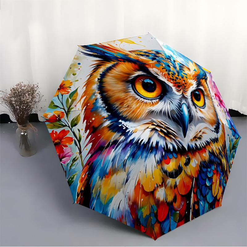 1pc Owl Flowers Automatic Open/Close Umbrella Compact Folding Umbrella, All-Season Portable Umbrella for Women/Men F1124085