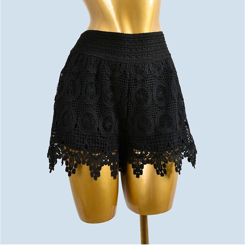 

Приморский отпускной стиль Вязание крючком Вышивка Ажурные леггинсы Модный скотч Эластичная талия Широкие брюки-юбка Верхняя одежда Лето Black waist high elasticity Size S