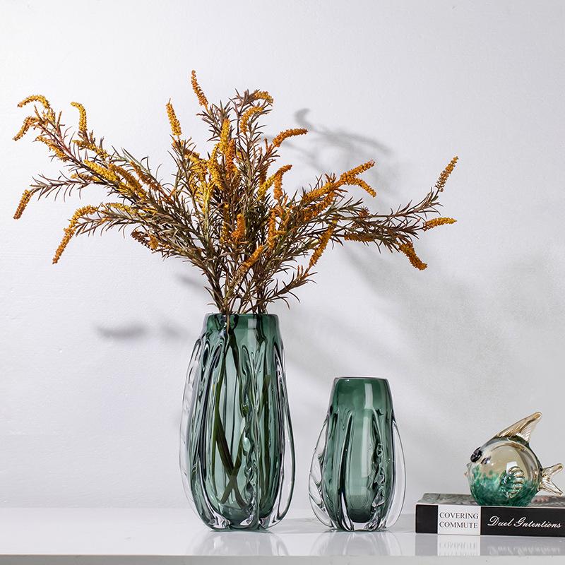 Grüne Glasvase Transparente Dicke Kristallvase Blumenarrangement Zubehör Terrarium Blumentopf Heimdeko Zubehör