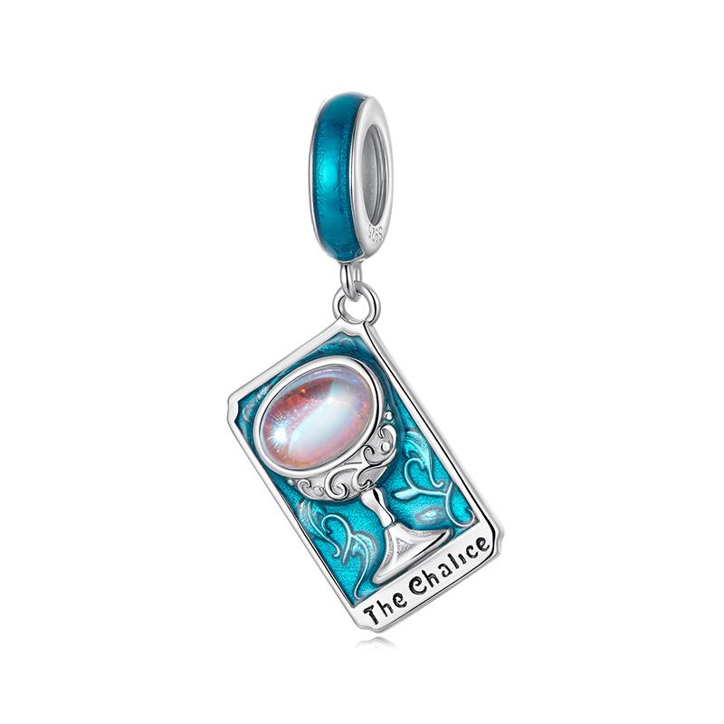 WOSTU 925 Silver Colorful Tarot Cards Charm Pendent Magic Star Moon Sun Lover Bead Fit DIY Bracelet Necklace Women Gift