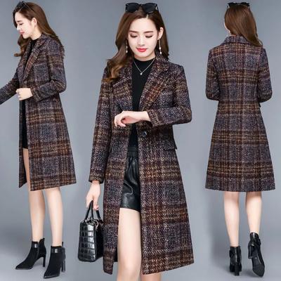 Thicken Plaid Woolen Jacket Women's 5XL Autumn Winter  New Slim Mother Temperament Long Coat Warm Female Casual Overcoat