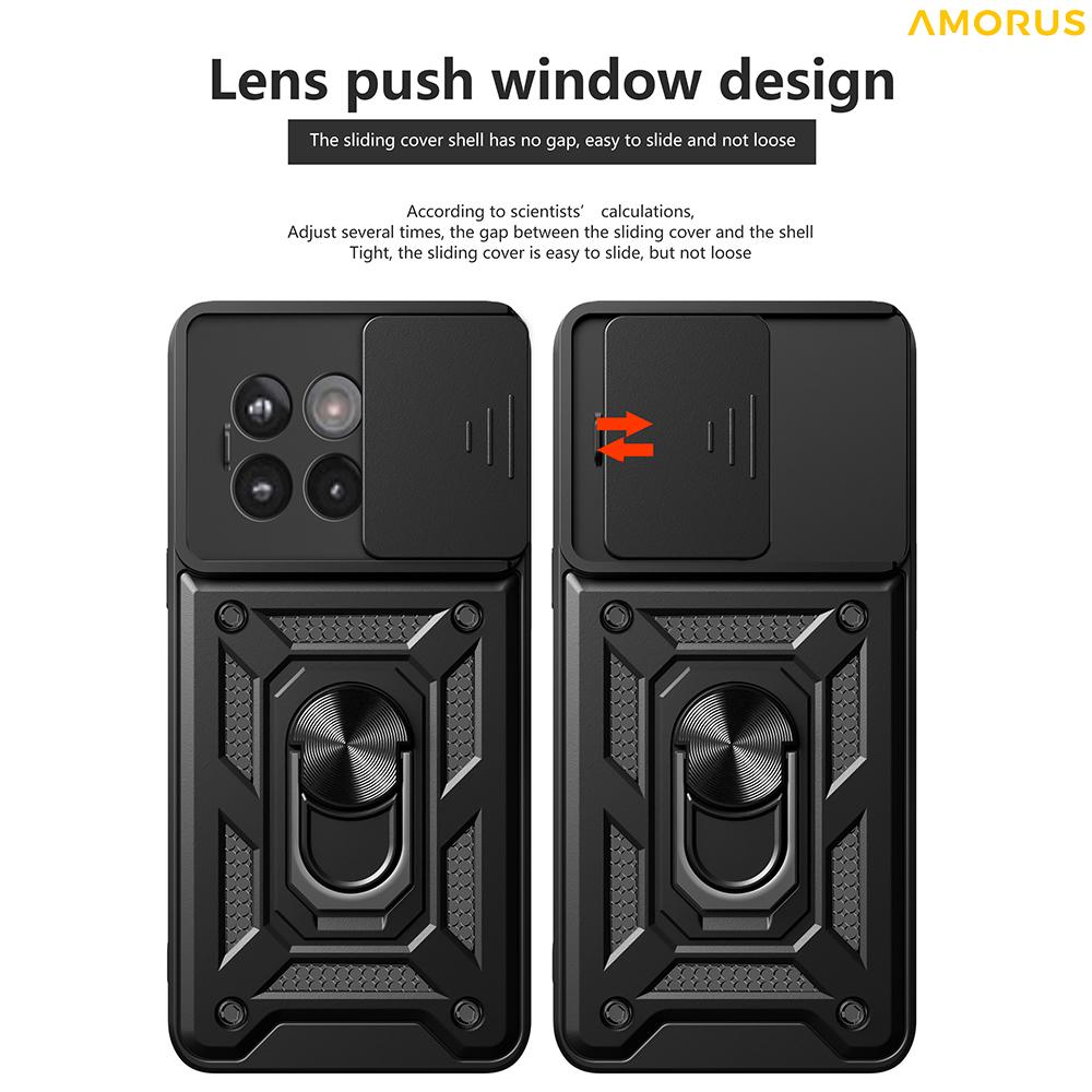 AMORUS Kickstand Case for OnePlus 13R 5G/Ace 5 5G/Ace 5 Pro 5G PC+TPU Phone Cover with Camera Lens Slider