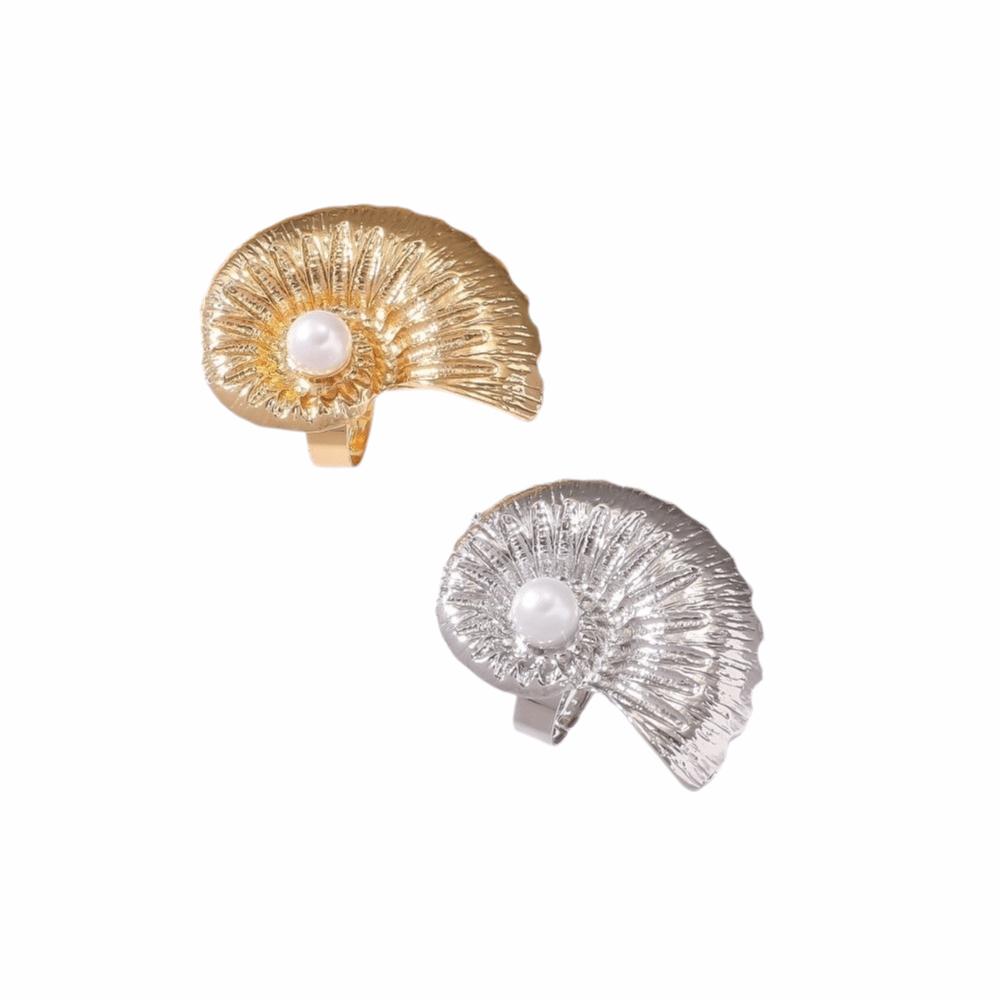Metal Vintage Conch Rings Irregular Geometric  Rings Creative Pearl Starfish Rings  For Women