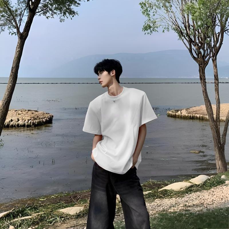 Mens Cotton T Shirt Short Sleeve Basic Casual Loose Fit Solid Color Everyday Wear