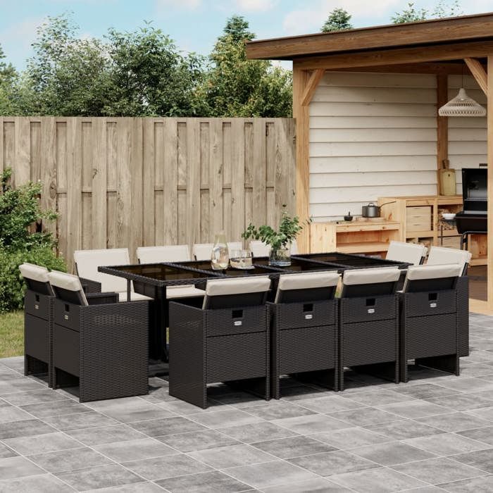 VidaXL Ensemble à Manger de Jardin avec Coussins 13 pcs, Table et Chaises à Dossier Rabattable, Meubles d'Extérieur Patio 3210678