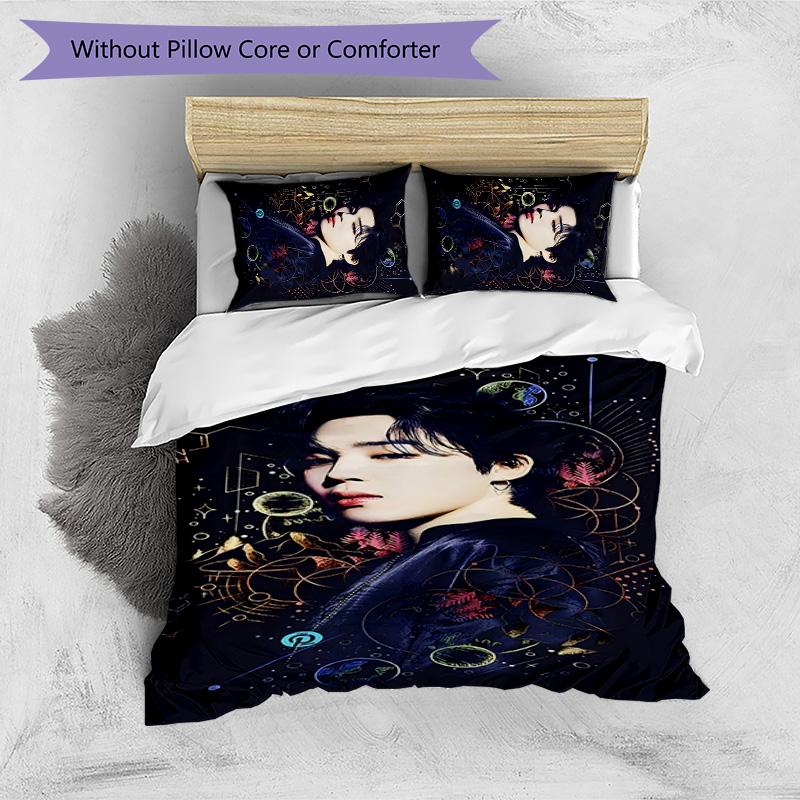 BTS Korean Members Printed 3PCS Bedding Set Soft Breathable Duvet Cover Pillowcases Set Washable Bedroom Decor Home Gift