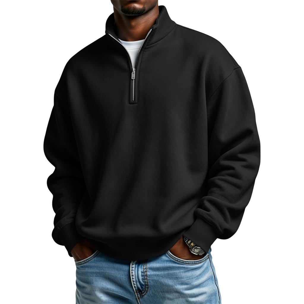 Men's Casual Half-Zip Stand Collar Sweatshirt Color Winter Long Sleeve Pullover