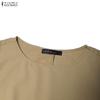 ZANZEA Women Elegant Round Neck Loose Casual Half Sleeve Dress