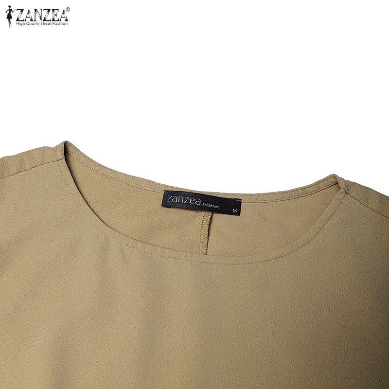 ZANZEA Women Elegant Round Neck Loose Casual Half Sleeve Dress