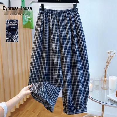 Pantalon Harem à Carreaux Contrastés Taille Haute pour Femme