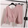 V-neck Temperament Muse Suit Solid Color Hip Skirt  Spring and Autumn New Two-piece Knitted Sweater