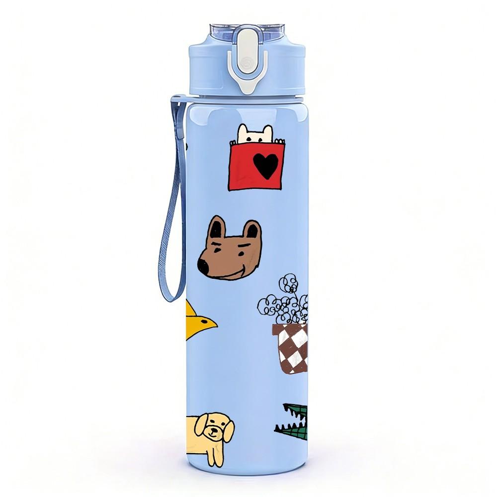 1PC Gift Toy Element Collage Print 750ml Color Plastic Sports Water Bottle Leakproof Flip Straw Lid Suitable for Sports Office Home Use