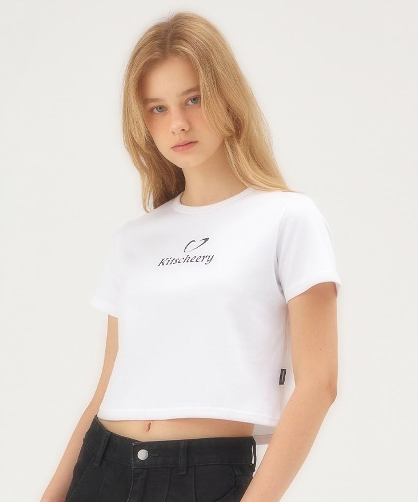 Kichieoli Pixel Heart Crop Tee (White)