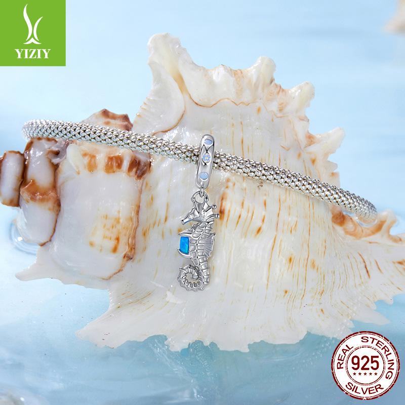 S925 Silver Seahorse Pendant Diy Bracelet Beaded Charm 925 Silver Bead Jewelry Accessories