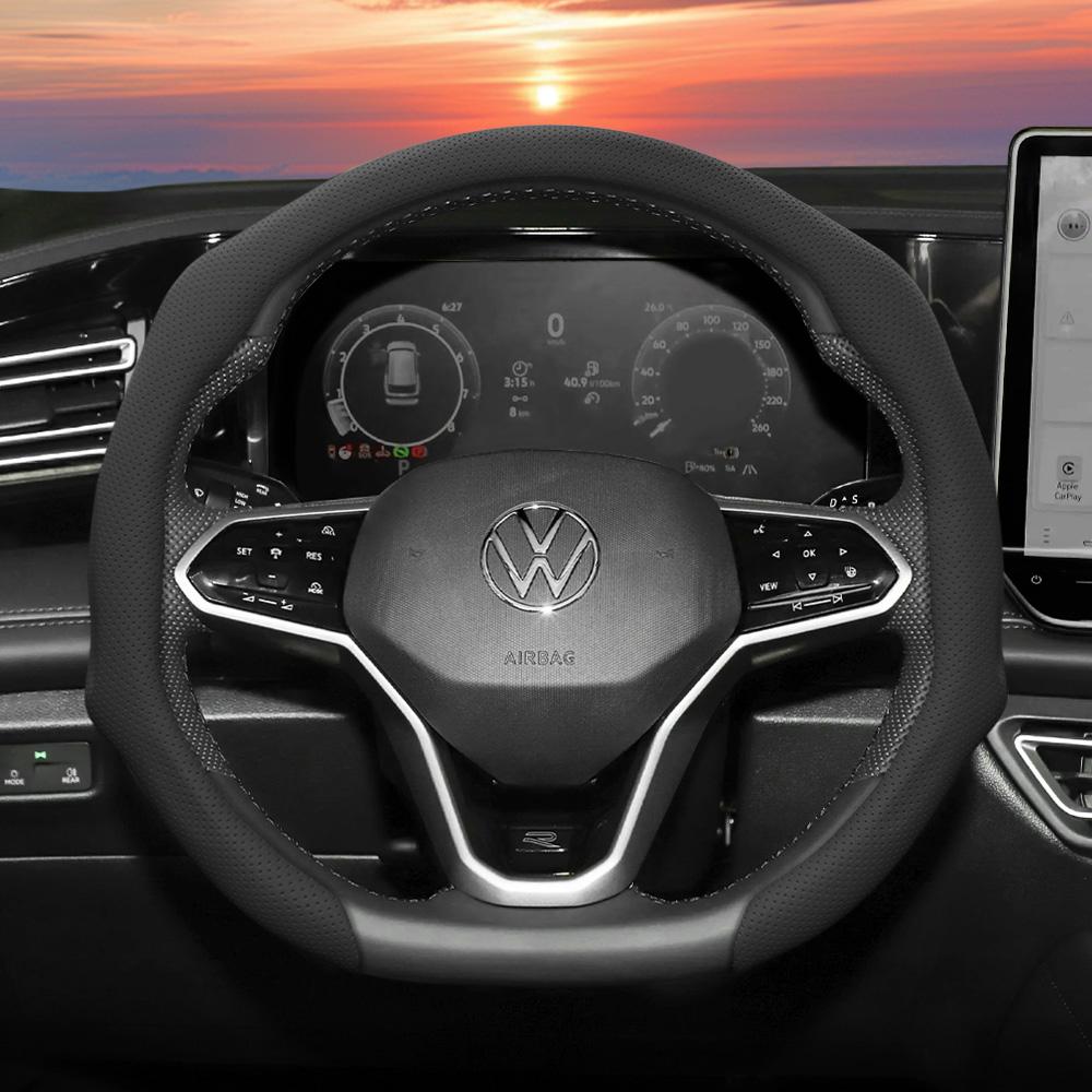 Suitable for Volkswagen Perforated Leather Steering Wheel Cover, Non-Slip Breathable Integrated Protective Case Golf Passat Polo Jetta