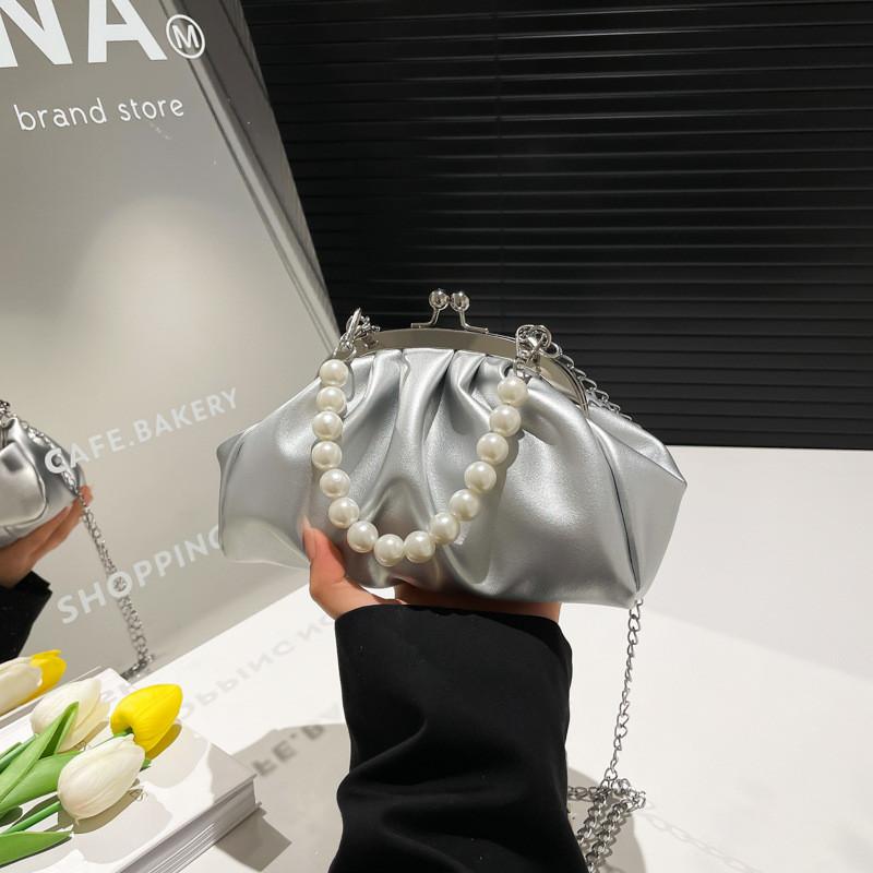Pu Cloud Bag For Women With Simulated Pearl Chain Decoration For Casual Daily Use