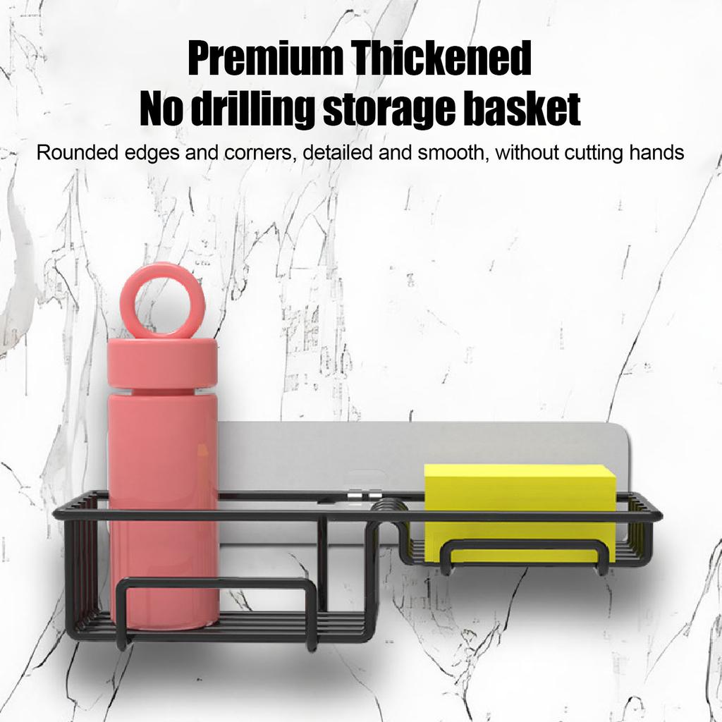 Adhesive Shower Shelves Iron Double Layers Wall Mounted Baskets Organizer Rack for Bathroom Gray