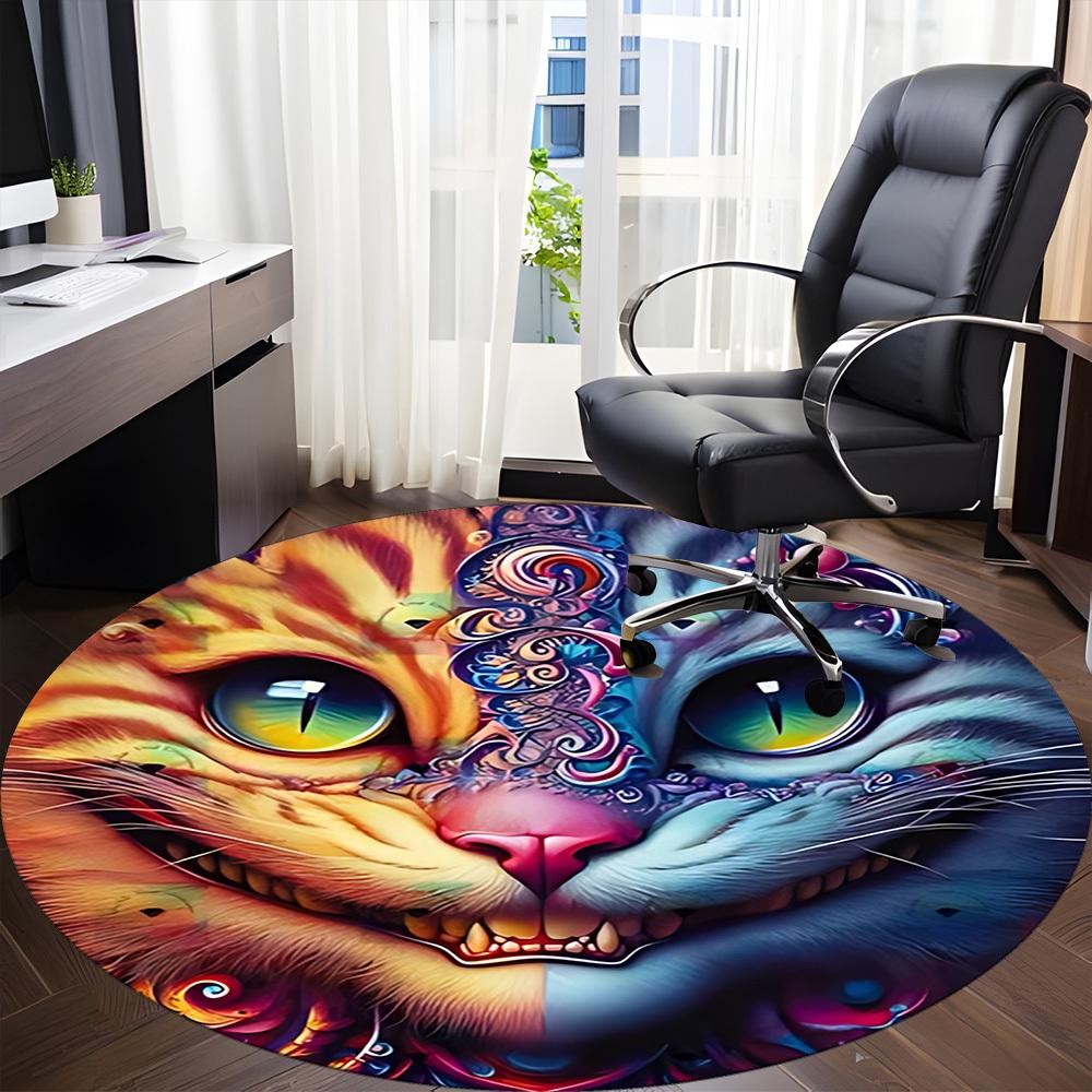 1pc Cat Artwork Office Round Area Rug, Indoor Mat Suitable For Office, Under Office Chairs Bedroom Living Room Home Decor, Room Deco