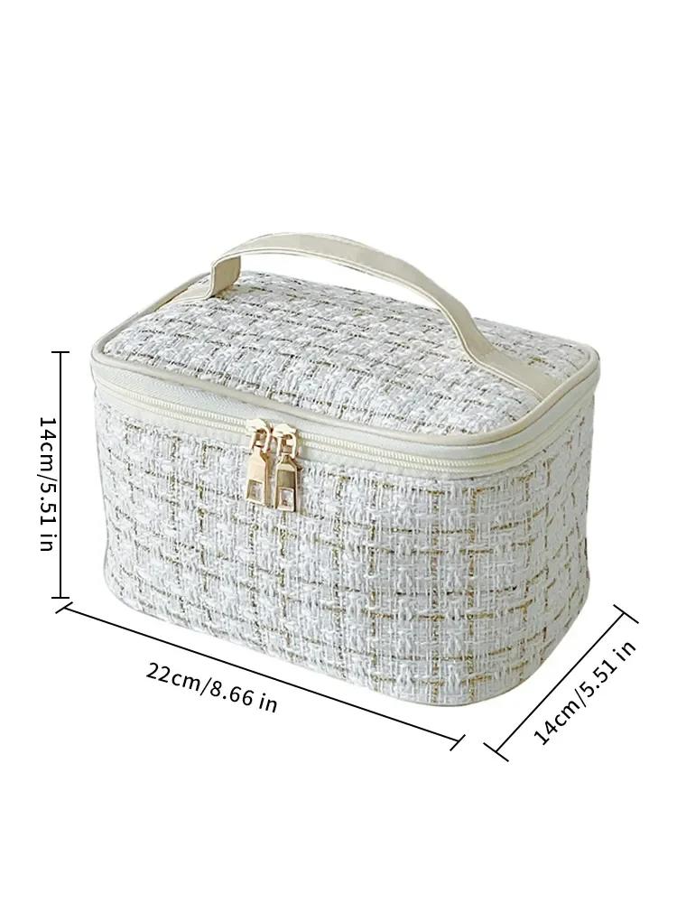 Fashion Cosmetic Bag Large Capacity Portable Handbag Plaid Travel Makeup Bag Portable Toiletries Organizer Bathroom Storage Case