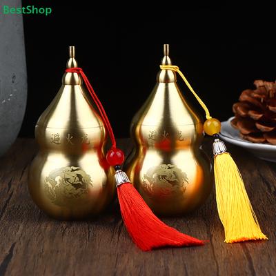 Brass Gourd Feng Shui Ornament With Tassel Feng Shui Decorative Collectible For Home Office Desk Decor