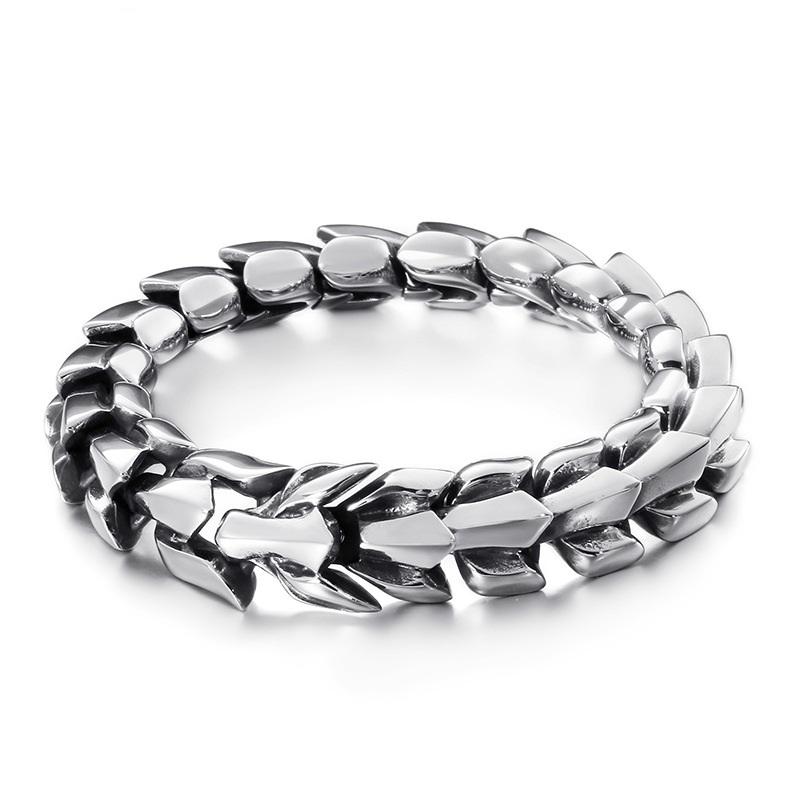Punk Rock Viking Cuban Curb Bracelet Wrist Men Retro Hiphop Stainless Steel Charm Chain Male Dragon Bracelets Bangle Jewelry