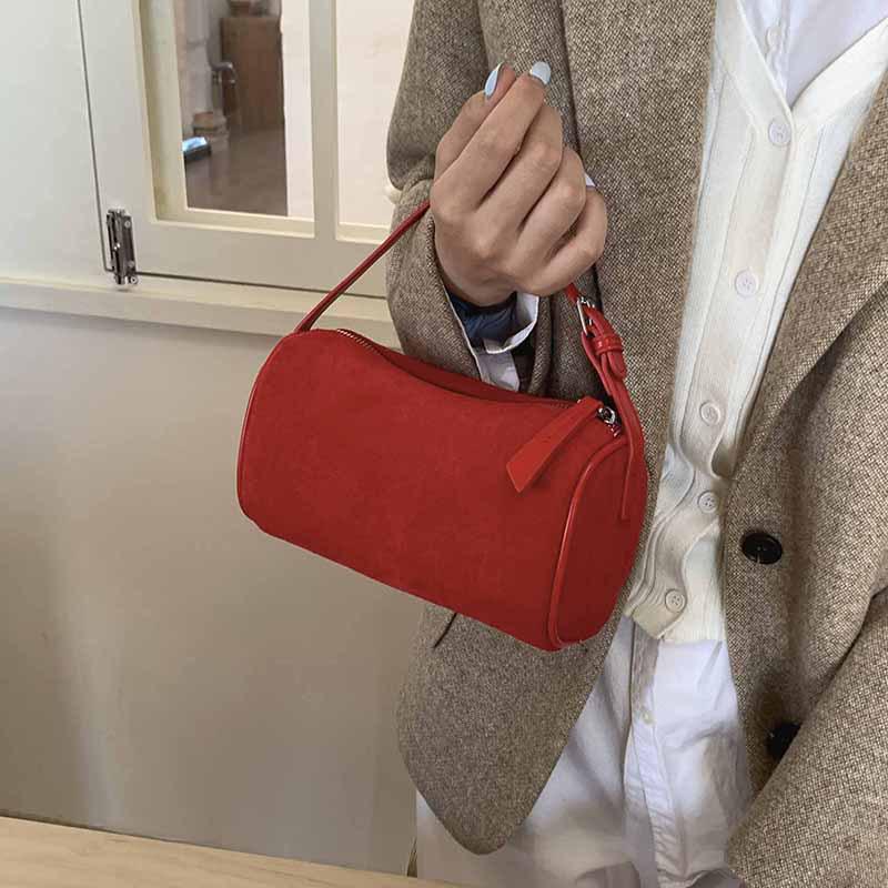 

Niche Retro Suede Cylinder Pencil Case & Crossbody Shoulder Bag червоний