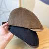 New Hat Women's Autumn and Winter Retro Corduroy Washed Leather Brim Forward Hat Newsboy Hat Fashionable Men's and Women's Duck Bill