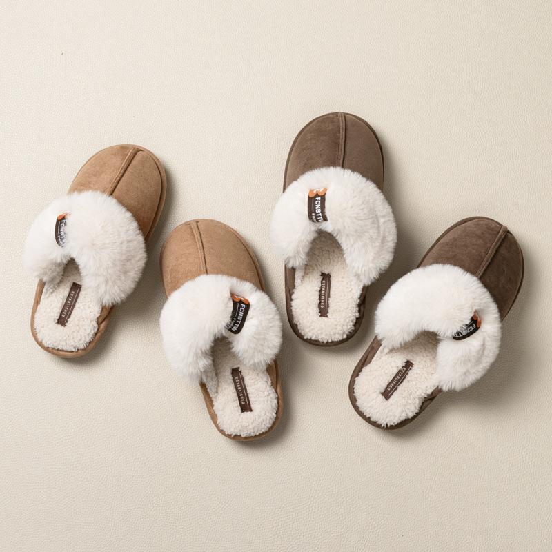 Plush cotton slippers winter home indoor non-slip cotton mop plush thick sole 2025 new thermal shoes