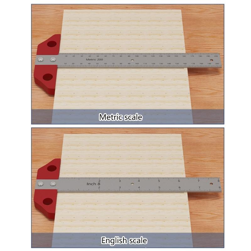 8inch/200mm Aluminum Carpenter Woodworking Tool Scribing Ruler T Square Ruler Inch Metric Measuring Ruler Layout Tool