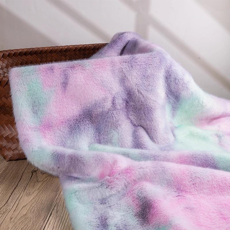 50x160cm Tie Dye Faux Rabbit Plush Fur Fabric for Toys Clothes Hats Scarf Dolls Diy Sewing Gradient Smooth Soft Rainbow Cloth