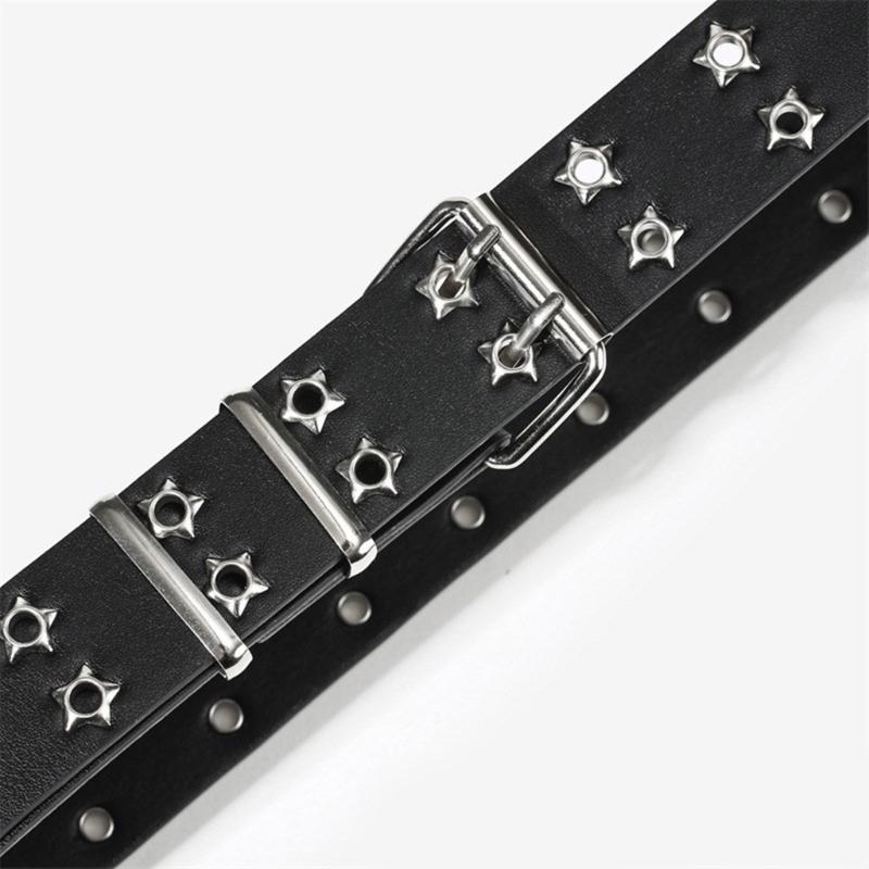 PU Belt Adjustable Double Row Star Grommet Waist Belt Woman Jeans Dresses Skirt Coat Decors Motorcycle Western Belt