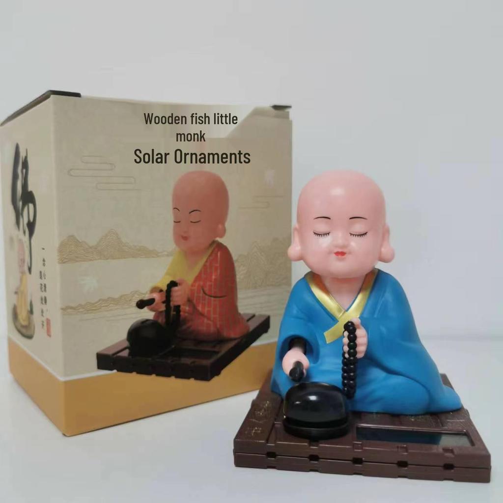 TikTok Solar Monk Car Ornament: Nodding Zen Chanting Figurine