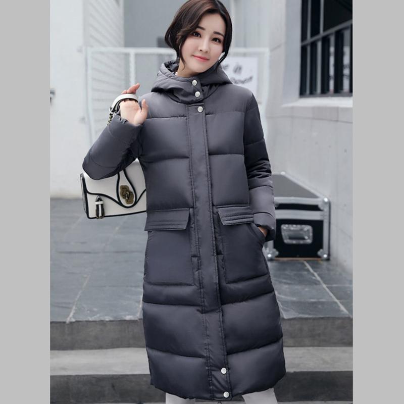 

Женская зимняя пуховая хлопковая парка, куртка средней длины с капюшоном, большим карманом и длинными рукавами, свободная утолщенная теплая однотонная куртка