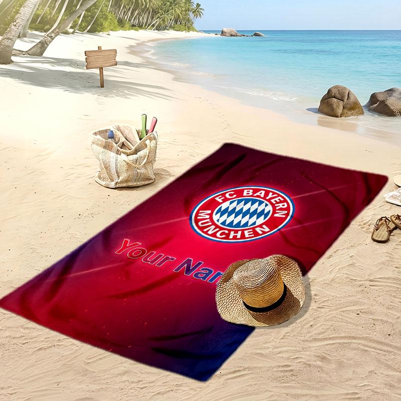 Bayern Munich Personalized Printed Beach Towel Soccer Logo Support Custom Name Text Absorbent Towel For Sport Travel Special Gift