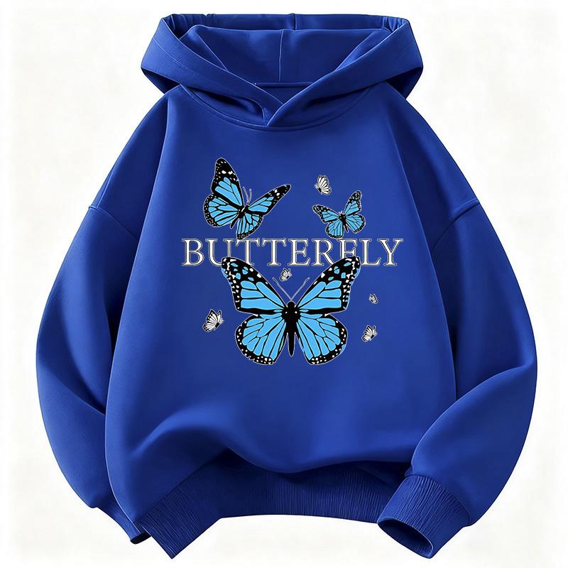 Blue Butterfly Fashion Design Children's Sweatshirt Cute Hoody for Boys Girls Autumn Spring Casual Hoodies Winter
