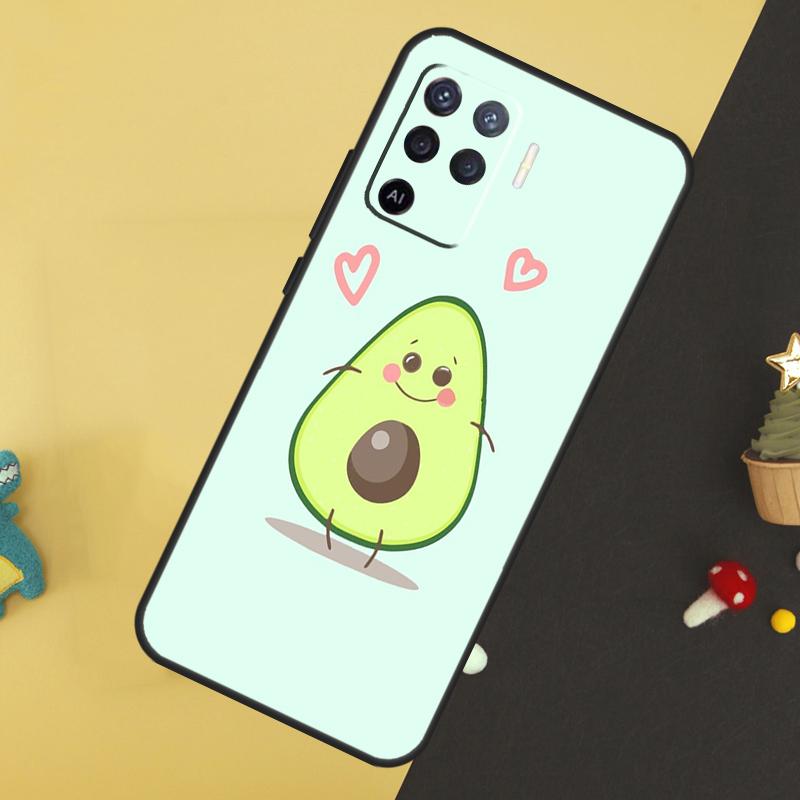 Cute Cartoon Avocado Fitness For OPPO A78 A98 A58 A54 A74 A94 A76 A96 A5 A9 A52 A72 A77 A79 A53S A57S A15 A16 A17 Case