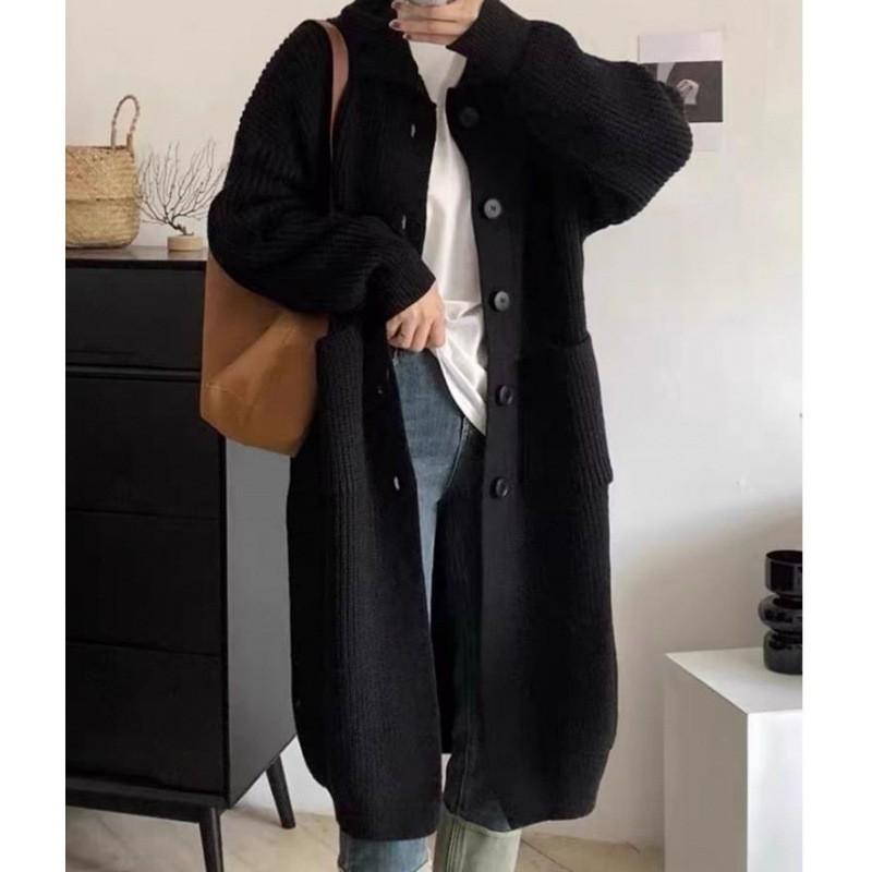 Korean High Neck Women's Knit Cardigan Sweater - Single Breasted, Solid Color, Long Sleeve, Autumn Winter Long Coat